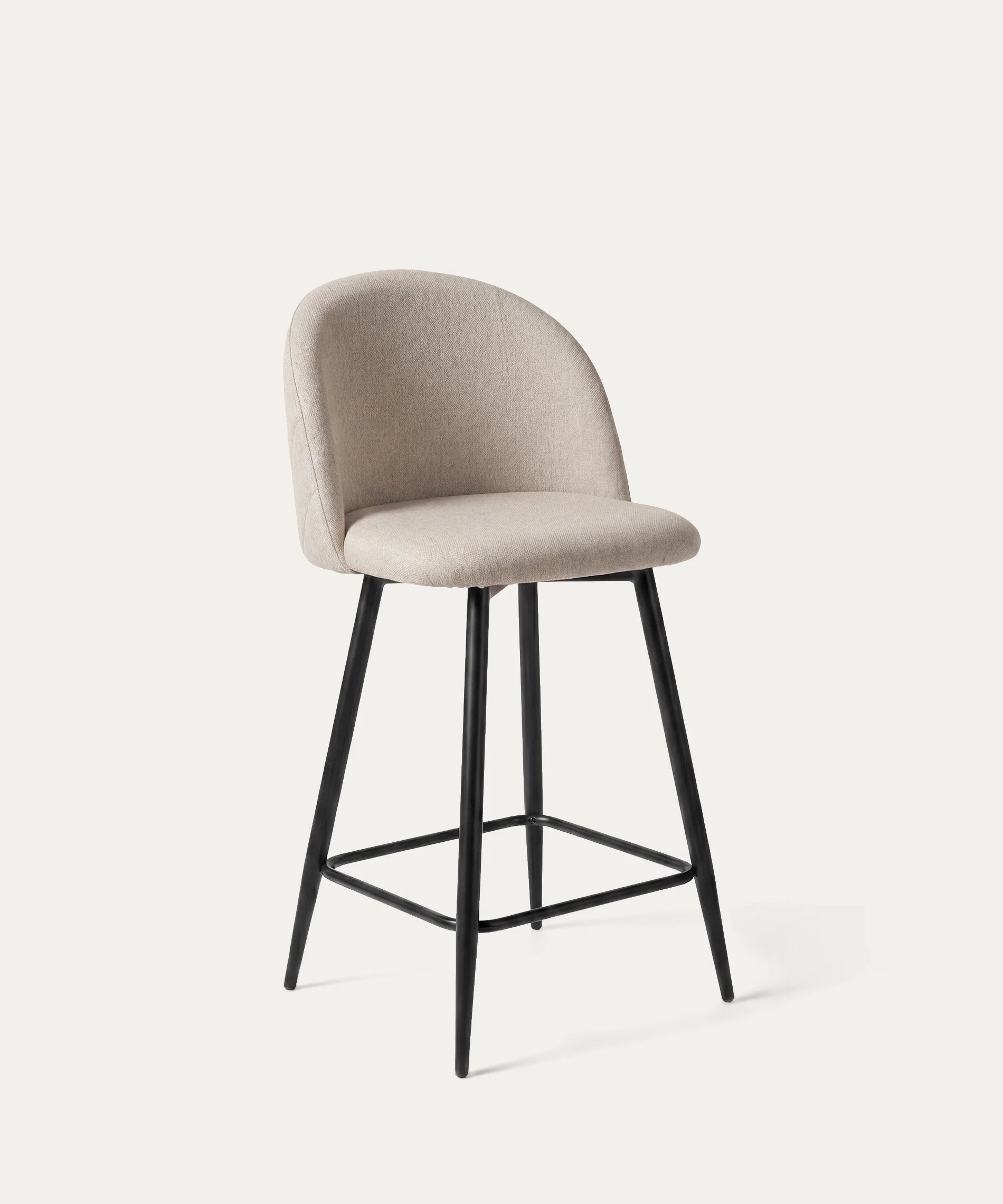 Taburete bar Sora beige arena lino diagonal respaldo curvo Venhoouse Chile