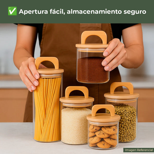 Frasco Redondo con Asa de Bambú - 650 ml