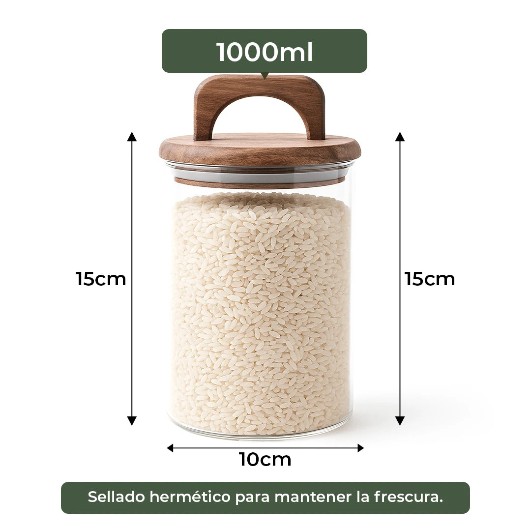 Frasco Redondo con Asa de Acacia - 1000 ml