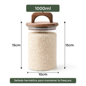 Frasco Redondo con Asa de Acacia - 1000 ml
