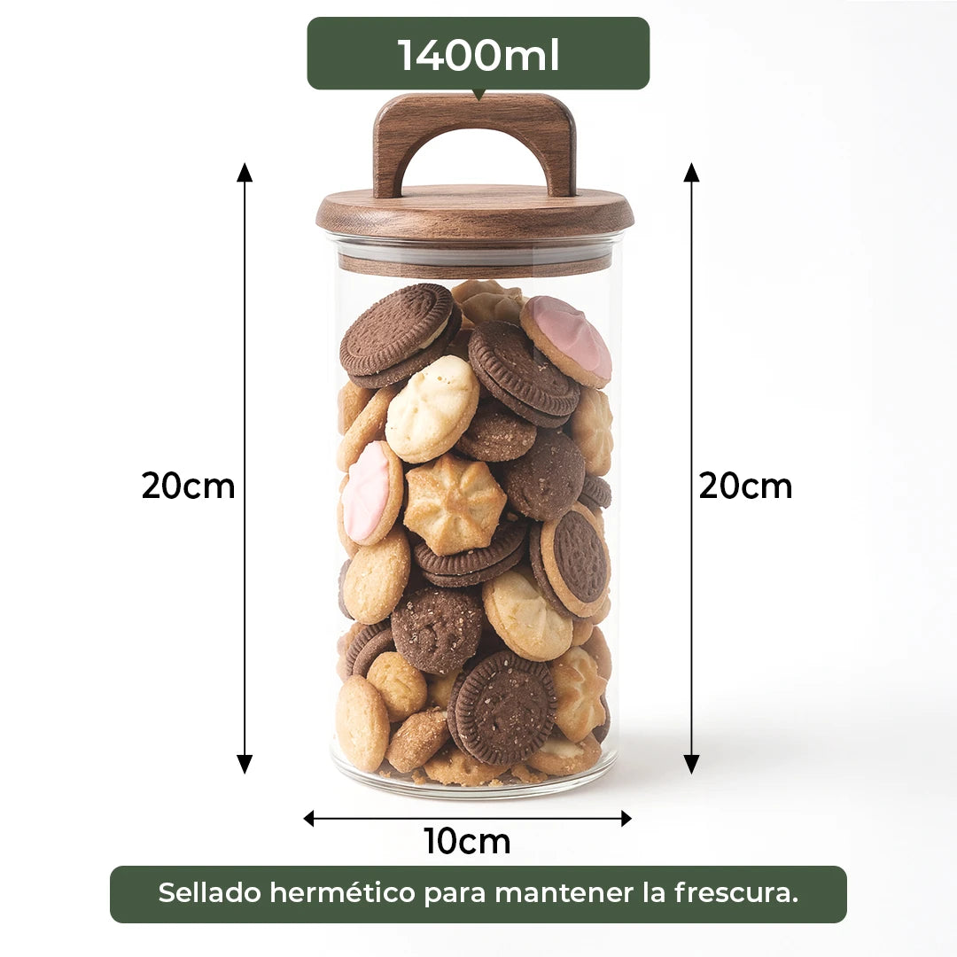 Frasco Redondo con Asa de Acacia - 1500 ml