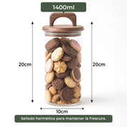 Frasco Redondo con Asa de Acacia - 1500 ml