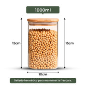 Frasco Rectangular con Tapa de Bambú - 1000 ml