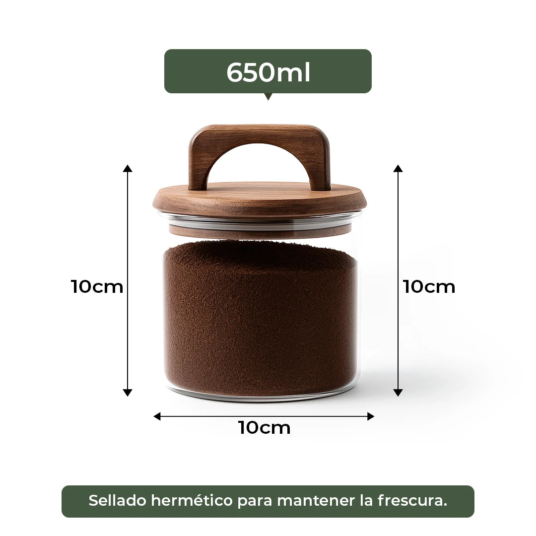 Frasco Redondo con Asa de Acacia - 650 ml