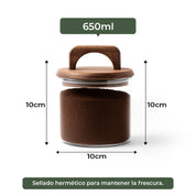 Frasco Redondo con Asa de Acacia - 650 ml