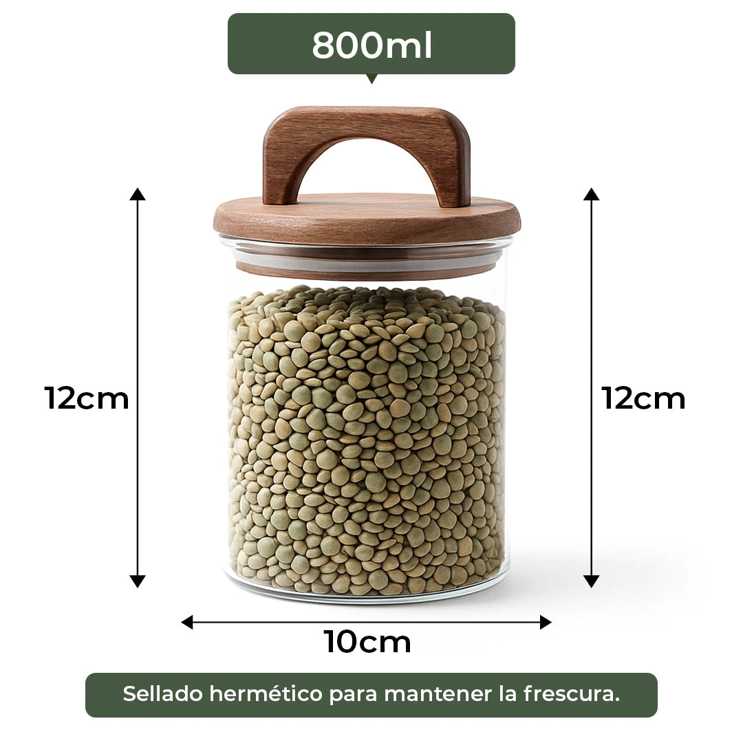 Frasco Redondo con Asa de Acacia - 800 ml