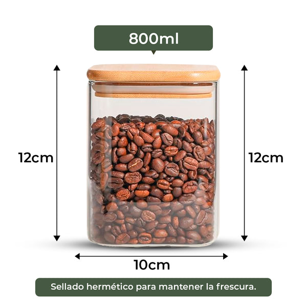 Frasco Rectangular con Tapa de Bambú - 800 ml