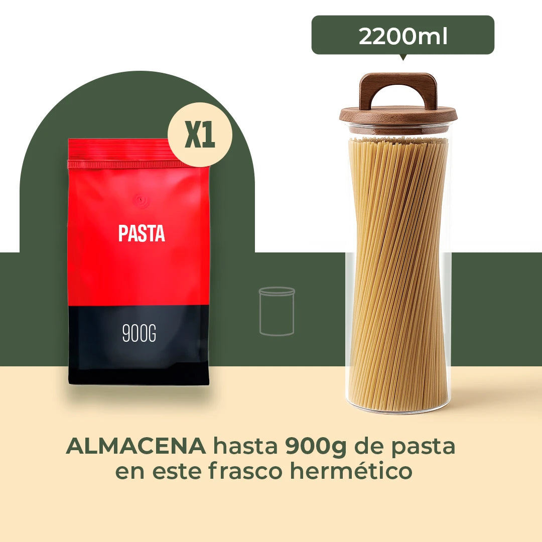 Frasco Redondo con Asa de Acacia - 2200 ml