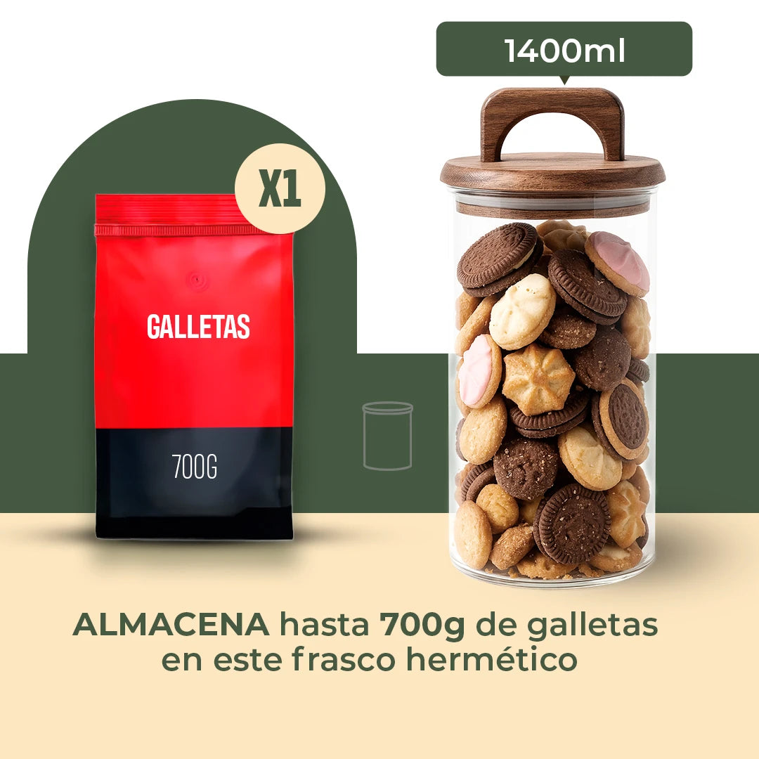 Frasco Redondo con Asa de Acacia - 1500 ml