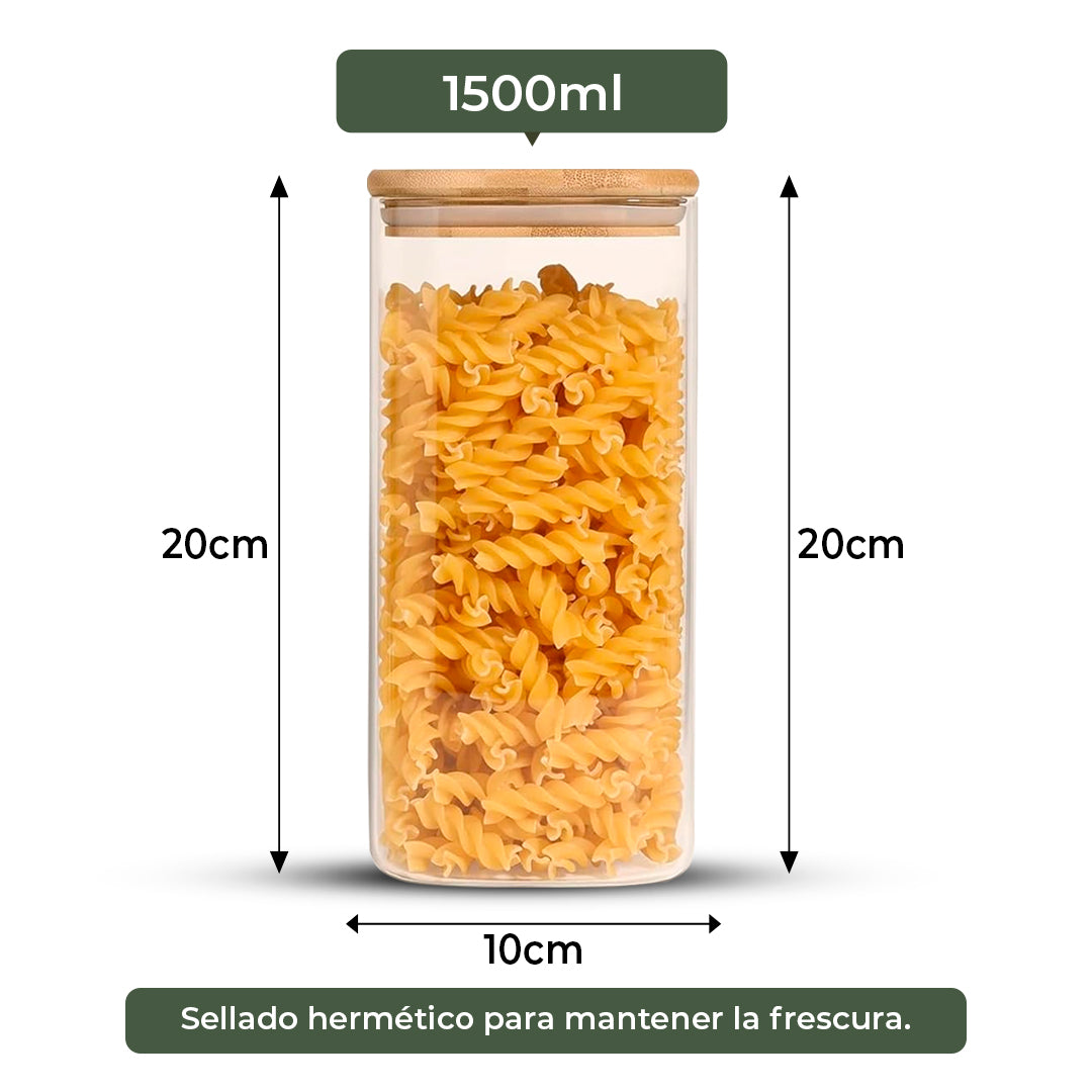 Frasco Rectangular con Tapa de Bambú - 1500 ml