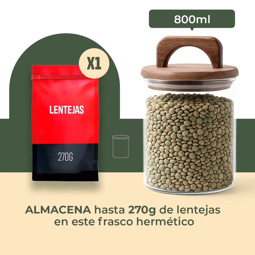 Frasco Redondo con Asa de Acacia - 800 ml