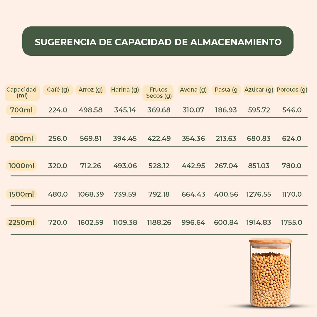 Frasco Rectangular con Tapa de Bambú - 1000 ml
