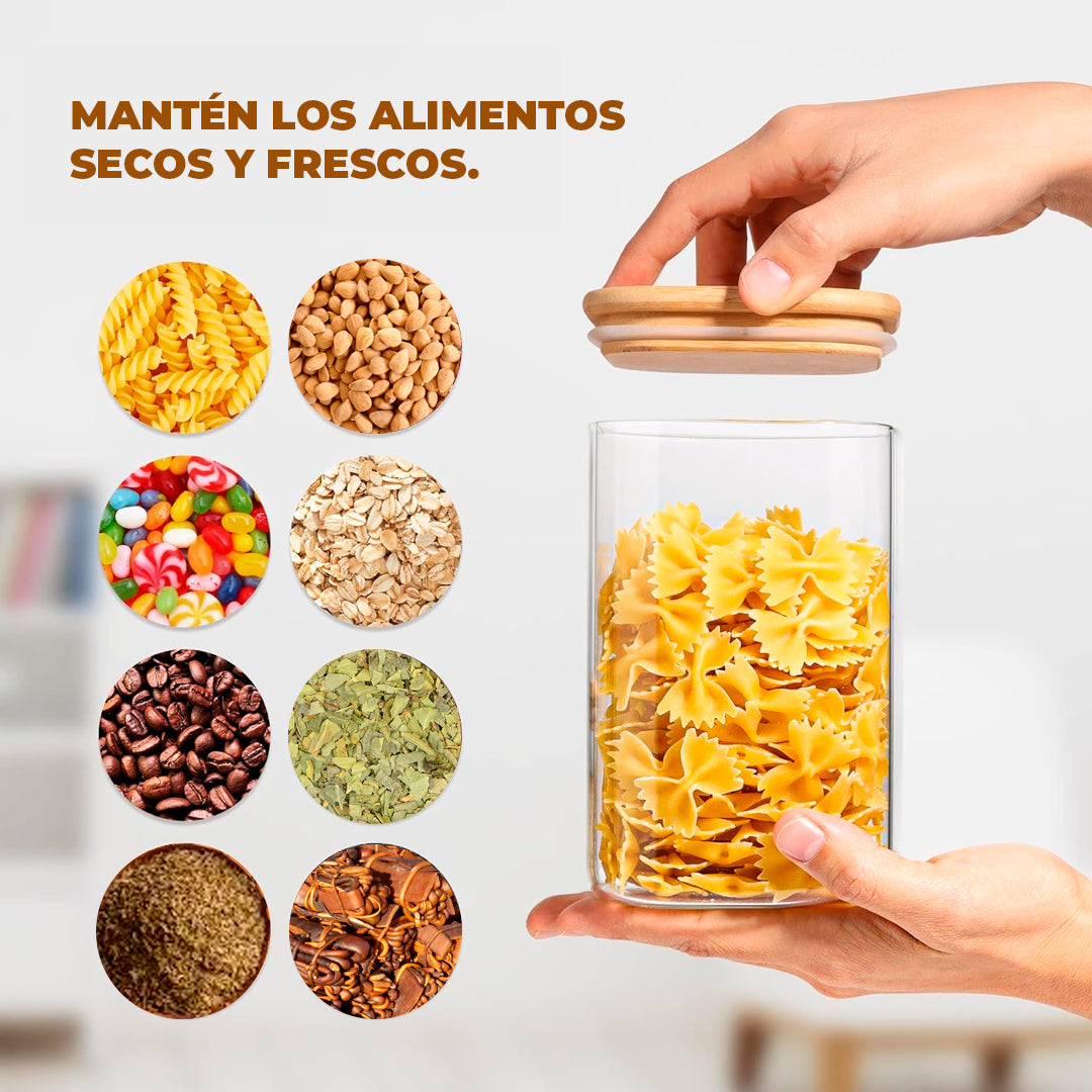 Frasco Rectangular con Tapa de Bambú - 1000 ml