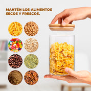 Frasco Rectangular con Tapa de Bambú - 1000 ml
