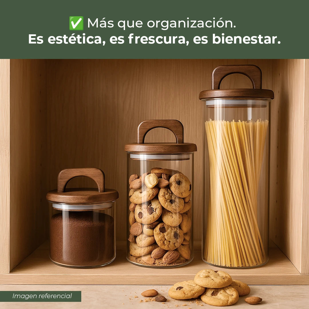 Frasco Redondo con Asa de Acacia - 1500 ml