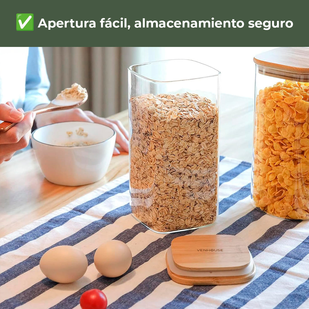 Frasco Rectangular con Tapa de Bambú - 1500 ml
