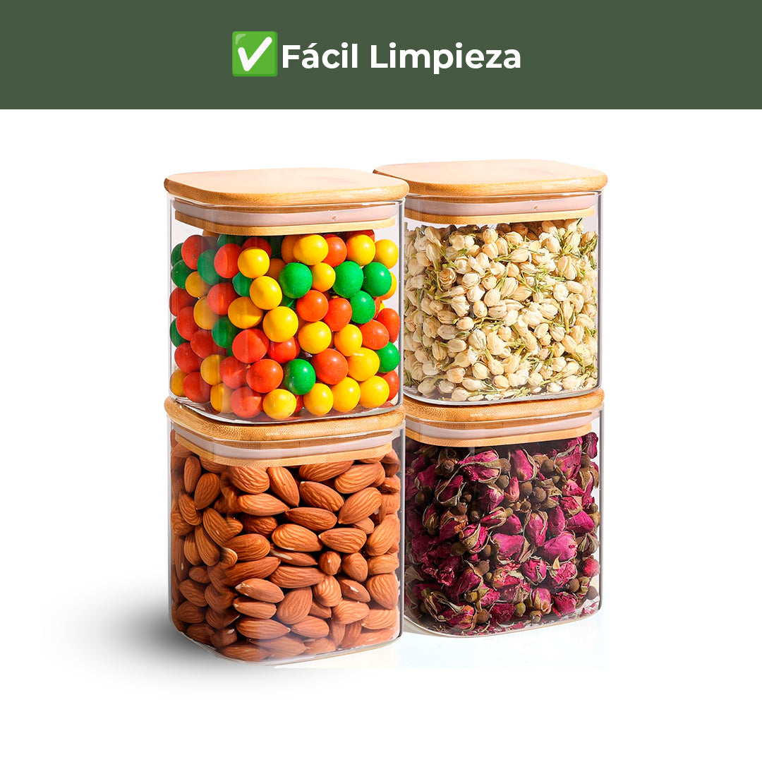 Frasco Rectangular con Tapa de Bambú - 700 ml