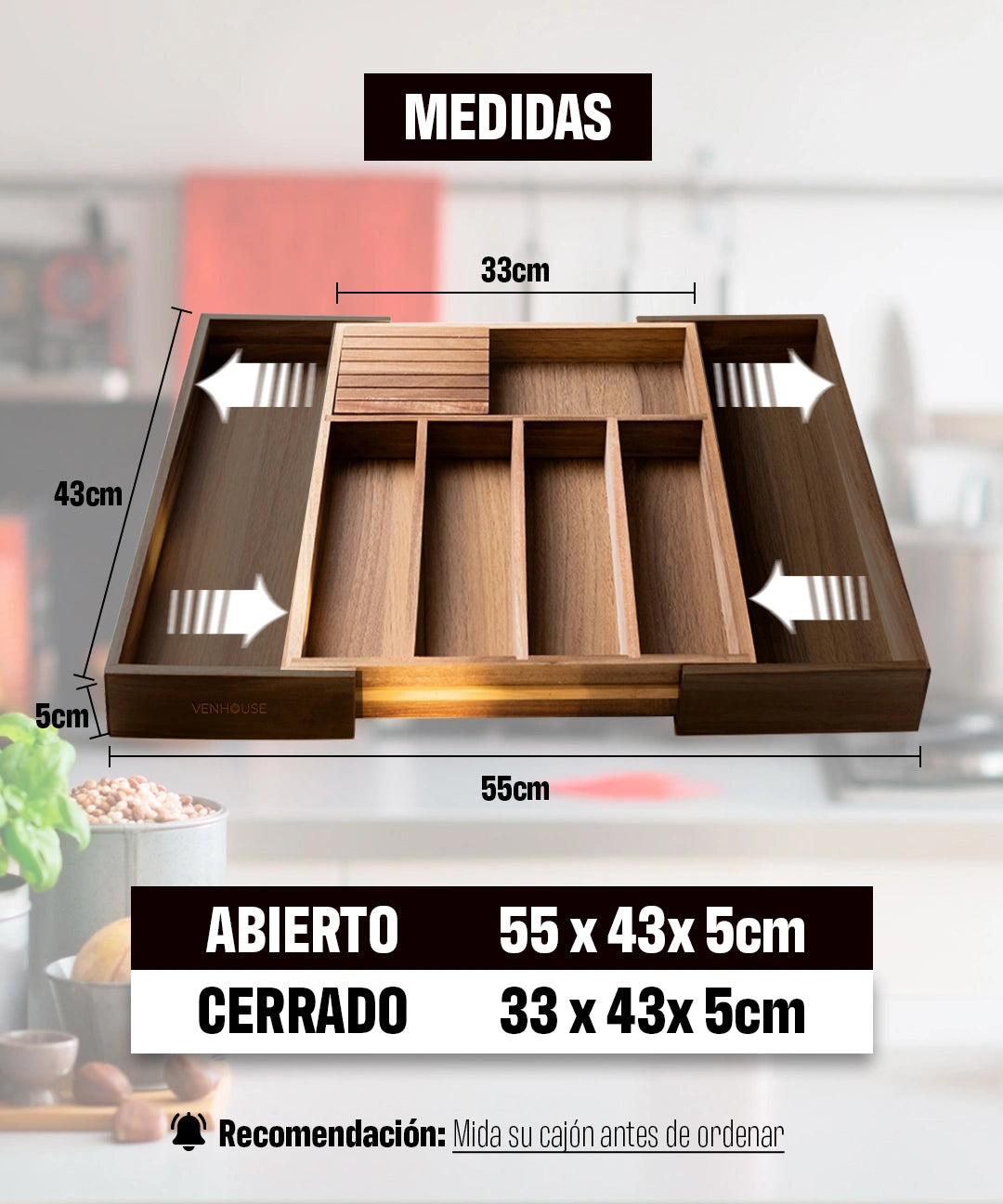 Organizador de Cubiertos de Acacia Expandible | Venhoouse