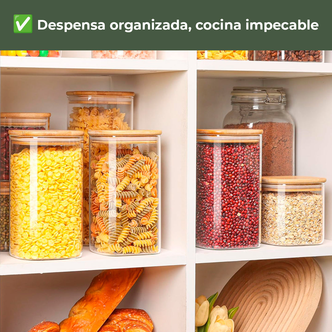 Frasco Rectangular con Tapa de Bambú - 1500 ml
