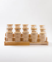 Set 15 Especieros De Vidrio Rack Extensible De Bambú