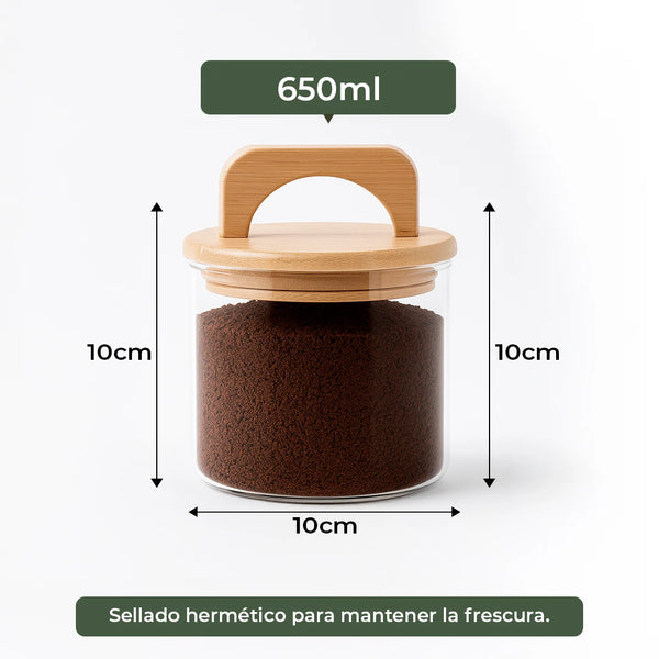 Frasco Redondo con Asa de Bambú - 650 ml
