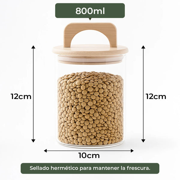 Frasco Redondo con Asa de Bambú - 800 ml