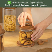 Frasco Redondo con Asa de Acacia - 1500 ml