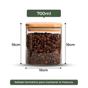 Frasco Rectangular con Tapa de Bambú - 700 ml