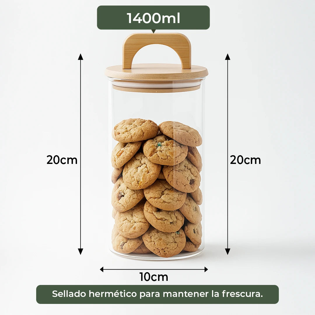 Frasco Redondo con Asa de Bambú - 1400 ml