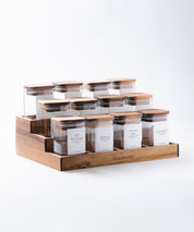 Especiero de Cocina Venhoouse - Set de 12 Tarros Herméticos con Rack de Acacia
