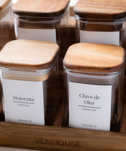 Especiero de Cocina Venhoouse - Set de 12 Tarros Herméticos con Rack de Acacia