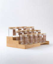 Set 15 Especieros De Vidrio Rack Extensible De Bambú