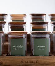 Especiero de Cocina Venhoouse - Set de 12 Tarros Herméticos con Rack de Acacia