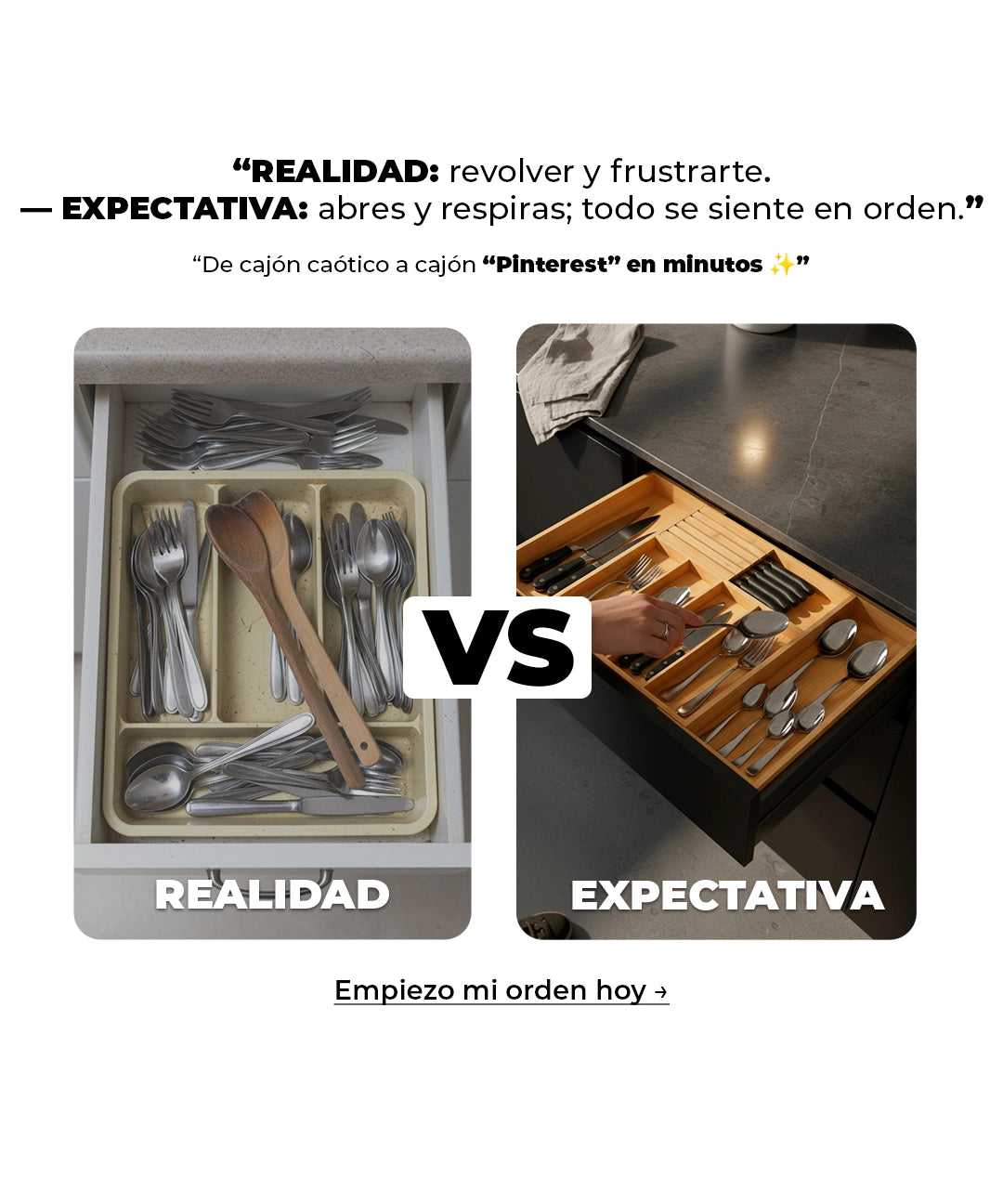 Organizador de Cubiertos para cajón de Bambú Expandible | Venhoouse
