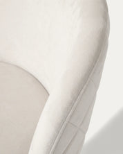 Detalle asiento tapizado felpa suave beige piso bar Sora Venhoouse Chile