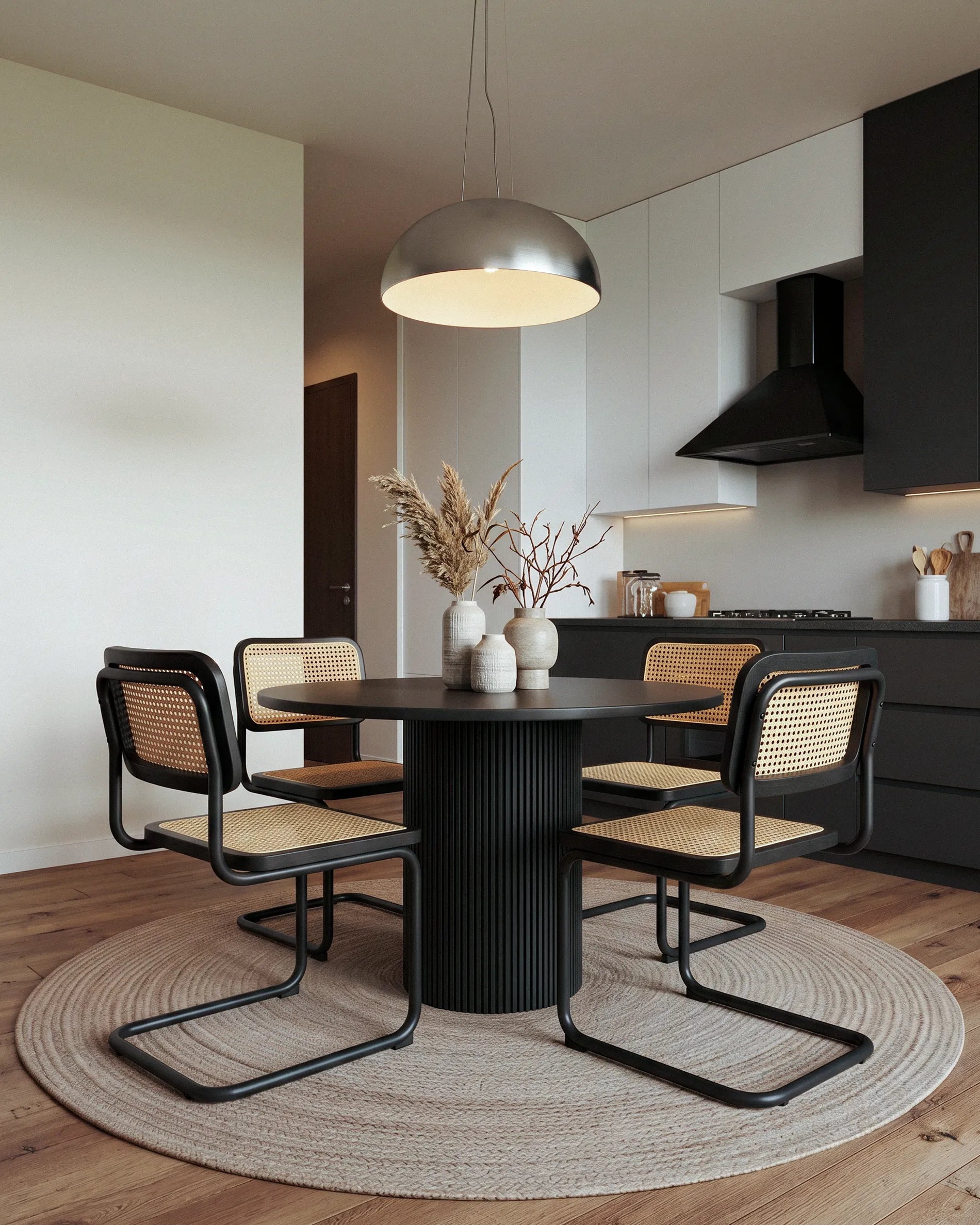 Silla Breuer ratán negra comedor madera caucho estructura acero Venhoouse Chile
