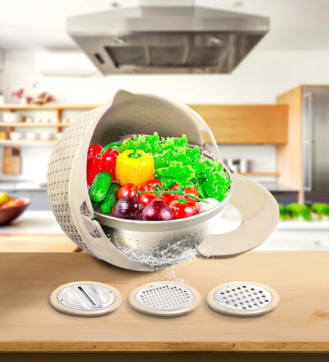 Set colador multifuncional 4 en 1 para cocina, ideal para lavar verduras y escurrir pasta