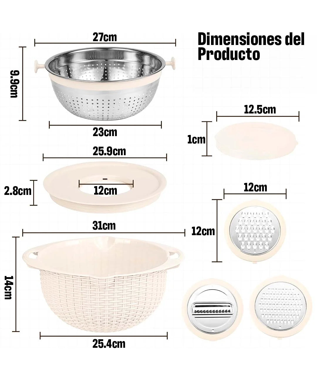 Set colador y tazón apto para lavavajillas, fácil de limpiar