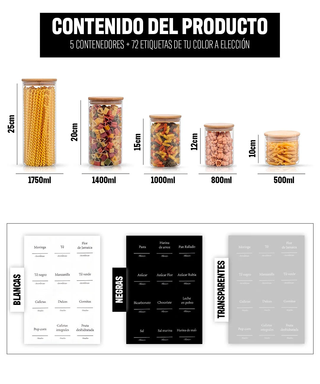Set de 5 Contenedores hermeticos de bambú