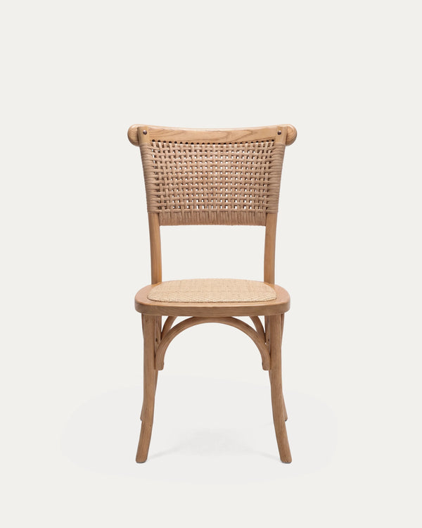 Silla comedor madera olmo ratán tejido crossback Toscana perfil lateral Venhoouse Chile