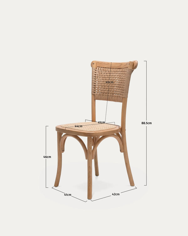Detalle respaldo tejido ratán silla crossback comedor madera olmo Venhoouse Chile