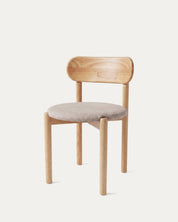 Silla Porto comedor chenilla beige madera caucho respaldo curvo diagonal Venhoouse Chile