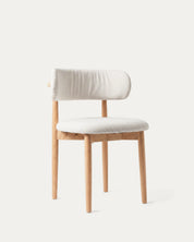 Silla Siena comedor tapizada poliéster beige madera caucho diagonal respaldo curvo Venhoouse Chile