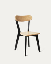 Silla Fresno comedor madera maciza negra asiento natural diagonal Venhoouse Chile
