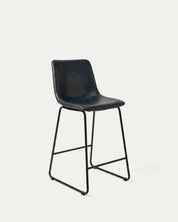 Taburete Broklyn bar cuero negro frontal respaldo metal Venhoouse Chile
