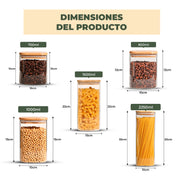 Set de 5 Frascos de Vidrio Rectangulares con Tapa de Bambú