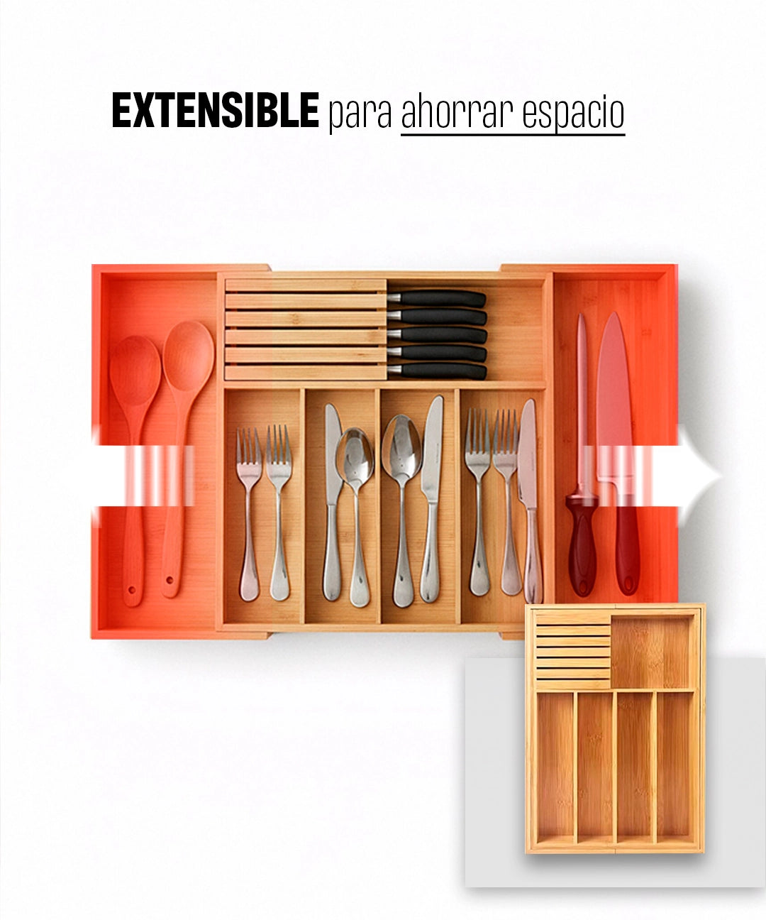 Organizador de Cubiertos para cajón de Bambú Expandible | Venhoouse