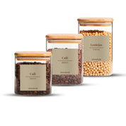 Set de 3 Frascos de Vidrio Rectangulares con Tapa de Bambú