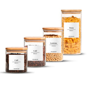 Set de 4 Frascos de Vidrio Rectangulares con Tapa de Bambú
