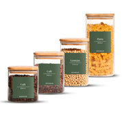 Set de 4 Frascos de Vidrio Rectangulares con Tapa de Bambú